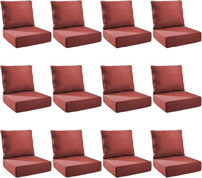 Outdoor Cushion Set for Furniture Patio Furniture, UV Resistant, Water Resistant - 6 Inch Thick Foam Garden Cushions – 22x24 Inch Patio Seat Covers for Chair/Sofa/Couch | Red | 12-Pack |