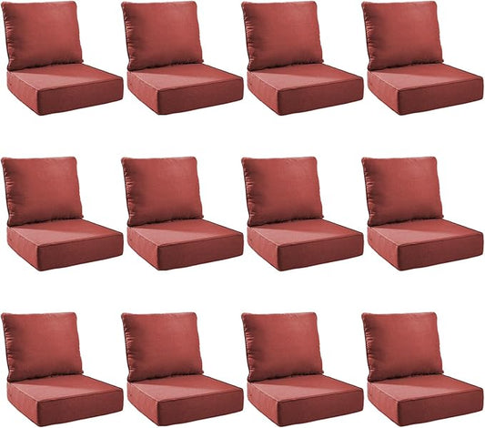 Outdoor Cushion Set for Furniture Patio Furniture, UV Resistant, Water Resistant - 6 Inch Thick Foam Garden Cushions – 22x24 Inch Patio Seat Covers for Chair/Sofa/Couch | Red | 12-Pack |