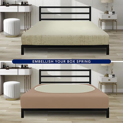 PureFit Stretchy Box Spring Cover King - Elastic Fitted Box Spring Wrap Around 4 Sides, Wrinkle & Fading Resistant Fits King and C-King Size Beds, Camel