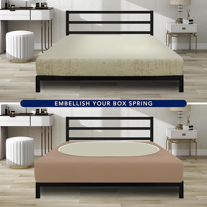 PureFit Stretchy Box Spring Cover Full - Elastic Fitted Box Spring Wrap Around 4 Sides, Wrinkle & Fading Resistant Fits Full Size Beds, Camel