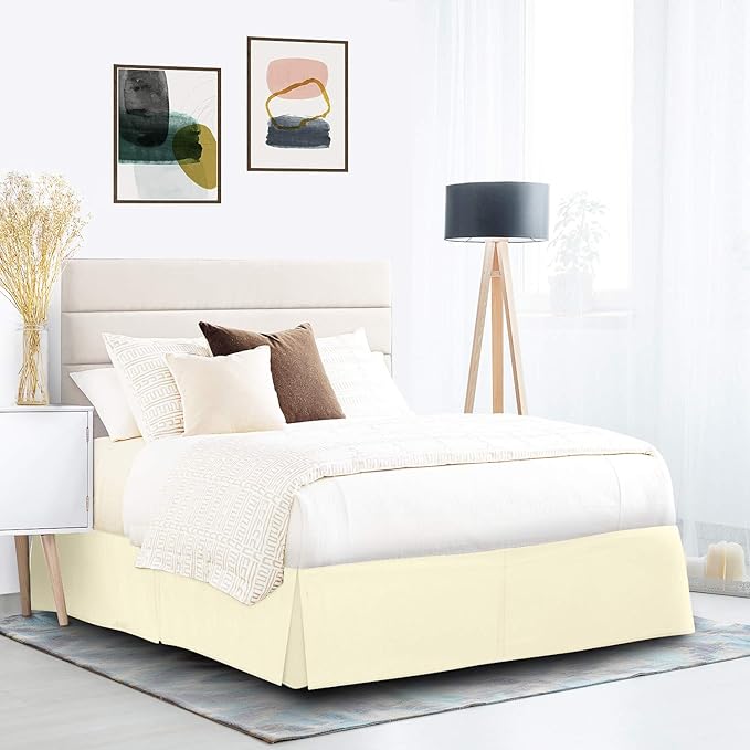Nestl Vanilla Yellow Full XL Bed Skirt - Full XL Size Bed Skirt 14 Inch Drop - Brushed Microfiber Bed Skirts - Hotel Quality Pleated Bed Skirt - Shrinkage & Fade Resistant