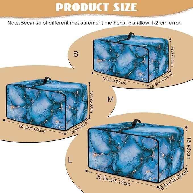 Toaster Oven Dust Cover with Storage Pockets, Dust Protection Smart Oven Cover for Kitchen Countertop Home Decor, M, 16.5 x 20.5 x 10 Inches, Blue Gold Marble