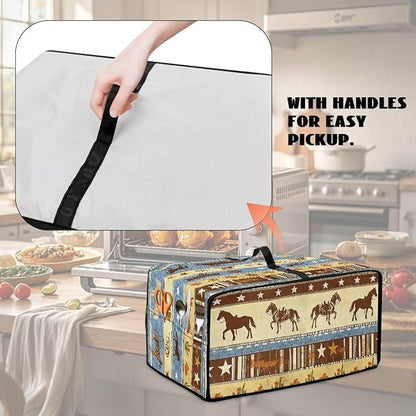 Horse Star Stipe Print Microwave Oven Dust Cover with Storage Bags Microwave Oven Grill Cover Protector Universal Reusable Decor Accessories for Kitchen, S