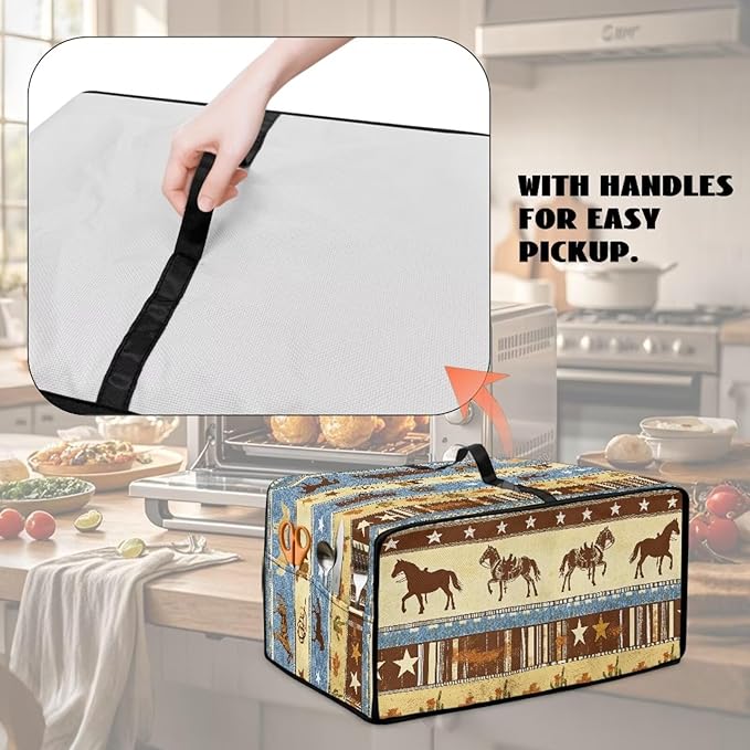 Horse Star Stipe Print Microwave Oven Dust Cover with Storage Bags Microwave Oven Grill Cover Protector Universal Reusable Decor Accessories for Kitchen, L