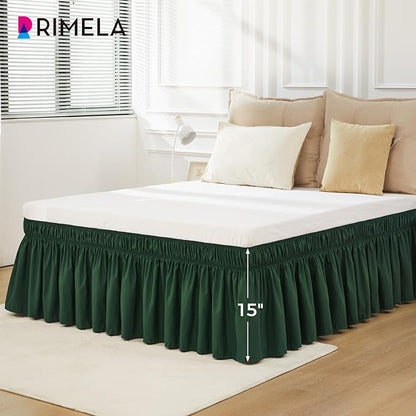 RIMELA Dark Green Bed Skirt King Size 15 Inch Drop, Elastic Wrap Around Bed Skirt King Dust Ruffle for Bed, Soft and Solid Fabric Bedding Bedskirt Machine Washable Easy to Install