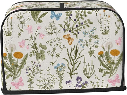 Vintage Flower Wild Herb Floral 2 Slice Toaster Cover, Waterproof Toaster Dust Cover Bread Maker Protective For Small Kitchen Appliance Dining Room Home Table Decor Gifts
