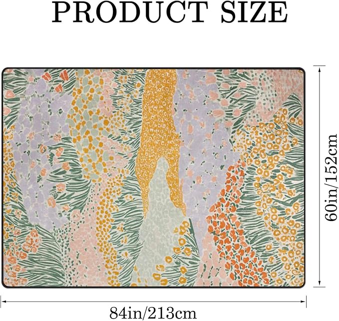 9CH Abstract Garden Floral Area Rug for Kids Bedroom 7' X 5' Natural Rainbow Flower Rugs Non-Slip Cute Soft Boho Carpet for Nursery Living Room Dorm Home Decor