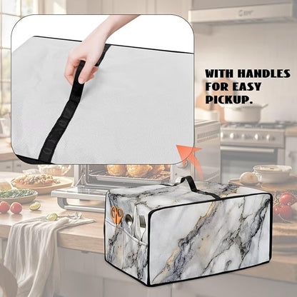White Marble Texture Print Microwave Oven Dust Cover Sturdy Polyester-Linen Fabric Dust Cover for Microwave Oven Waterproof Universal Kitchen Appliance Protector, L
