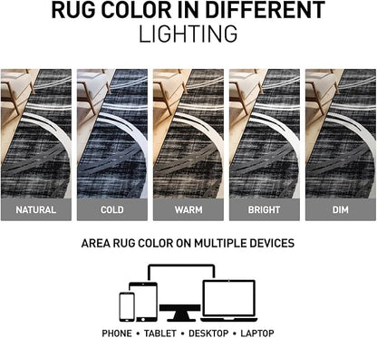 Rugshop Modern Wavy Circles Design Runner Rug, Fade-Resistant Carpet for Hallway, Entryway, or Kitchen, Black, 2' x 10'