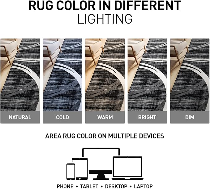 Rugshop Modern Wavy Circles Design Accent Rug, Carpet with Jute Backing for Entryway, Kitchen, or Pet Area, Black, 2' x 3'