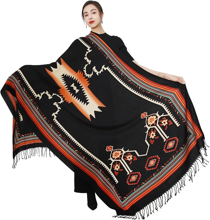 DANA XU 100% Merino Wool Extra Large Pashmina Blanket Travel Scarf Cashmere Wrap for Women Fall Winter Oversize Shawl Floral