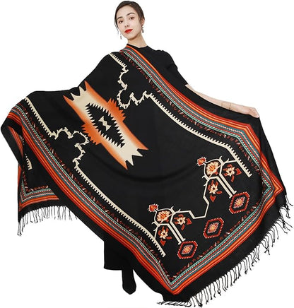 DANA XU 100% Merino Wool Extra Large Pashmina Blanket Travel Scarf Cashmere Wrap for Women Fall Winter Oversize Shawl Floral