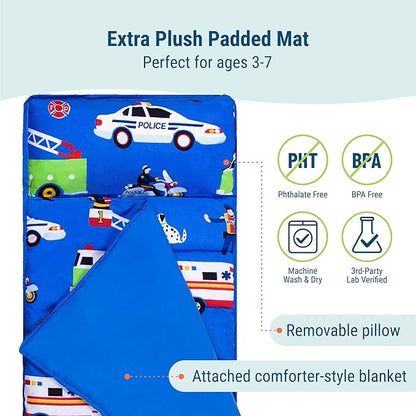 Wildkin Kids Microfiber Nap Mat – Soft Sleep Mat with Pillow, Ideal for School & Travel - Heroes