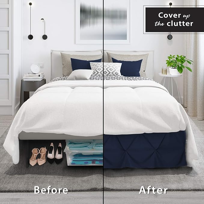 Nestl Navy Blue Bed Skirt - Pinch Pleat Full Size, 14" Drop, Premium Microfiber