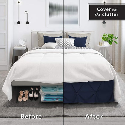 Nestl Navy Blue Twin Bed Skirt - Pinch Pleat, 14" Drop, Premium Microfiber