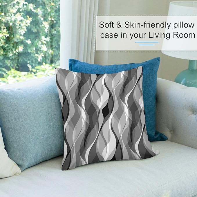 Grey Throw Pillow Covers Modern Abstract Black and Grey Striped Decorations for Bedroom Living Room Farmhouse Sofa Pillows Bed Couch 18x18 Inch