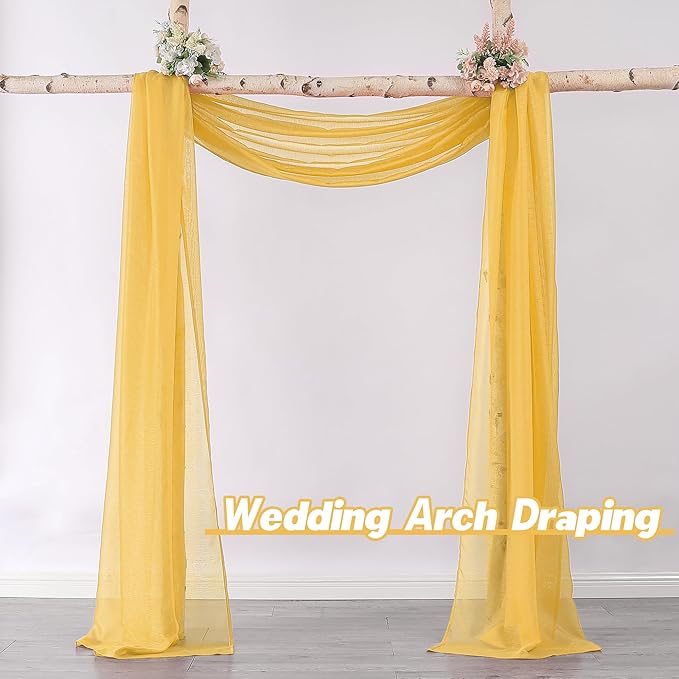 DONREN 216 Inches Long Window Scarf - Luxury Soft Semi Sheer Scarf Valance for Wedding (1 Panel, Amber Yellow)