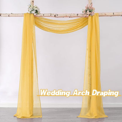 DONREN 216 Inches Long Window Scarf - Luxury Soft Semi Sheer Scarf Valance for Wedding (1 Panel, Amber Yellow)