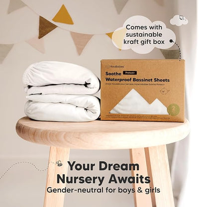2-Pack Organic Bassinet Sheets for Girls, Boys - 100% Cotton Bassinet Mattress Sheets Compatible with Halo Bassinest Swivel Sleeper,Graco,Baby Delight,Chicco,Unisex Fitted Bassinet Sheets(Soft White)