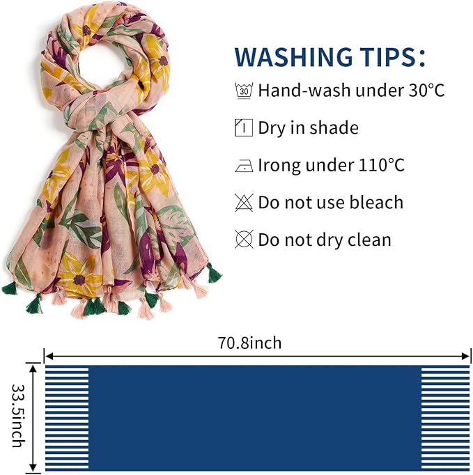 Scarf for Women Lightweight Soft Floral Leopard Printed Scarves Fall Winter Fashion Shawl Wrap with Fringe