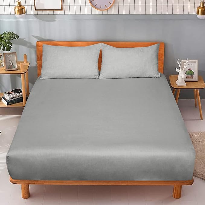 ROYALE LINENS 300 Thread Count 100% Long Staple Combed Cotton Fitted Sheet King - Super Soft Deep Pocket Bottom Sheet - Fitted Sheets Only - Elastic Sheets (King, Silver)