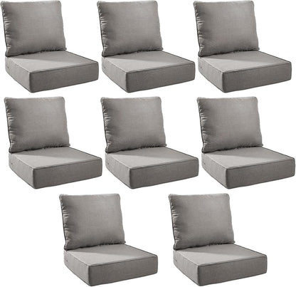 Outdoor Cushion Set for Furniture Patio Furniture, UV Resistant, Water Resistant - 6 Inch Thick Foam Garden Cushions – 22x24 Inch Patio Seat Covers for Chair/Sofa/Couch | Grey | 8-Pack |