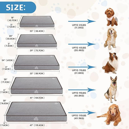 VANKEAN Dog Bed Soft Crate Pad Mat Reversible Warm& Cool, Washable Comfy Kennel Pad with Orthopedic Egg-Crate Foam for Small Medium Large Dogs, Water-Resistant Pet Bed, Grey-Medium