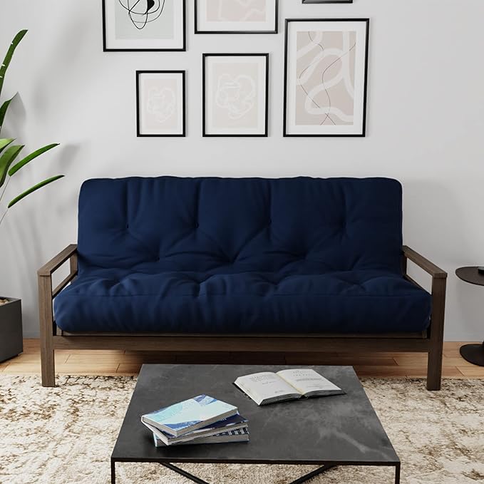 Royal Sleep Products by The Futon Factory 6 inch Foam Futon Mattress - Solid Navy Cover - Queen Size - CertiPUR Certified Foams - Made in USA - (Frame not Included)
