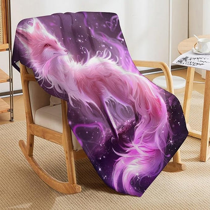 Pink Fox Throw Blanket Fox Blankets Gifts for Couch Sofa Bed Stuff Decor Soft Cozy Lightweight Fleece Flannel Bedding for Lover Men Women Girls Adults 60"x80"