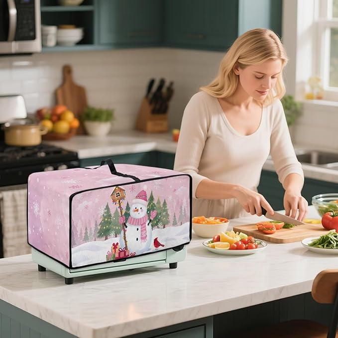 Convection Oven Dustproof Cover with Pockets Washable Toaster Oven Cover Winter Small Appliance Accessories for Kitchen Countertop Christmas Decor, Snowman Cardinal Snowflake Tree Print, M