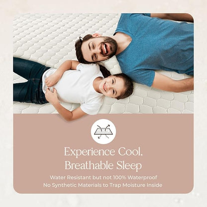100% Cotton Organic Mattress Pad - Breathable & Cooling Mattress Protector Twin XL Size - Premium 300GSM Quilted and Noiseless Machine Washable Organic Mattress Protector (White, Twin XL)
