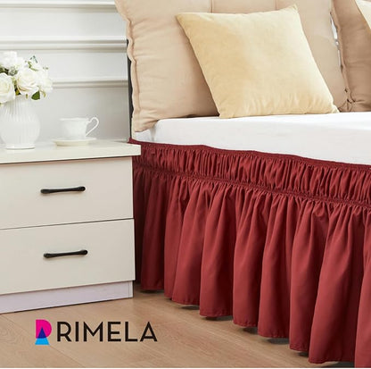 RIMELA Wine Red Bed Skirt Queen Size 15 Inch Drop, Elastic Bed Skirting for Bed Base and Frame, Bedding Dust Ruffle Easy to Install,Wrap Around Adjustable Bedskirt,Christmas Bedroom Decor