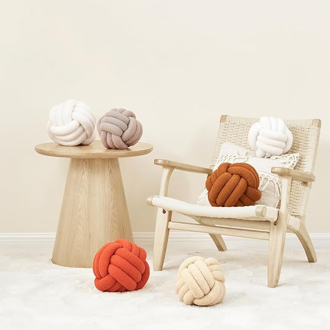 Petrella Knot Pillow Ball Round Throw Pillows Home Decor Cushion Decorative Aesthetic Throw Pillows，Lambswool Grapefruit 8inch