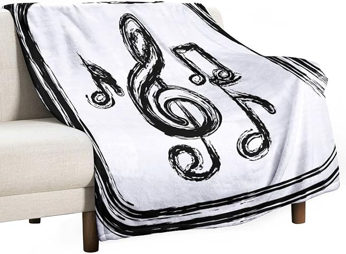 Music Blanket Black Abstract Graffiti Music Note Art Printed Soft Cozy Lightweight Throw Blanket for Kids Girls Boys Women Men Bedroom Living Room Dorm Chair Sofa Travel 60x80in