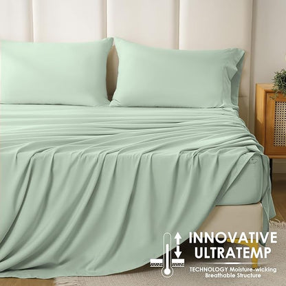 Silky Soft Queen Size Sheet Set - Luxury 4 Piece Breathable Cooling Sheets for Queen Size Bed, 16" Deep Pocket Easy Care Wrinkle Free Bedding Sheet and Pillowcase Set, Sage Green