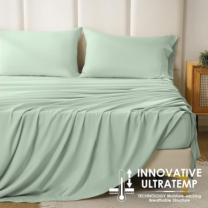Silky Soft King Size Sheet Set - Luxury 4 Piece Breathable Cooling Sheets for King Size Bed, 16" Deep Pocket Easy Care Wrinkle Free Bedding Sheet and Pillowcase Set, Sage Green
