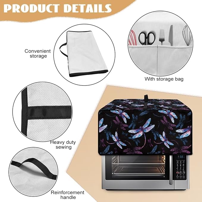 Dragonfly Print Microwave Oven Cover Dust-Proof Microwave Toaster Oven Cover Foldable Kitchen Appliance Protector Suitable for Most Microwave Ovens, M