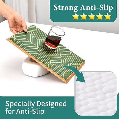 Shelf Liners for Kitchen Cabinets 17.5in x 20FT, Non Adhesive Cabinet Liner Strong Non-Slip Thickened Gold Green Geometric Drawer Liner, Easy to Clean for Shelf, Cabinet with Knife and Tape Measure