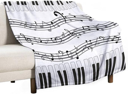 Music Blanket Black White Piano Keys Music Note Modern Abstract Art Print Soft Cozy Lightweight Throw Blanket for Women Men Bedroom Living Room Dorm Chair Sofa Travel 70x80in