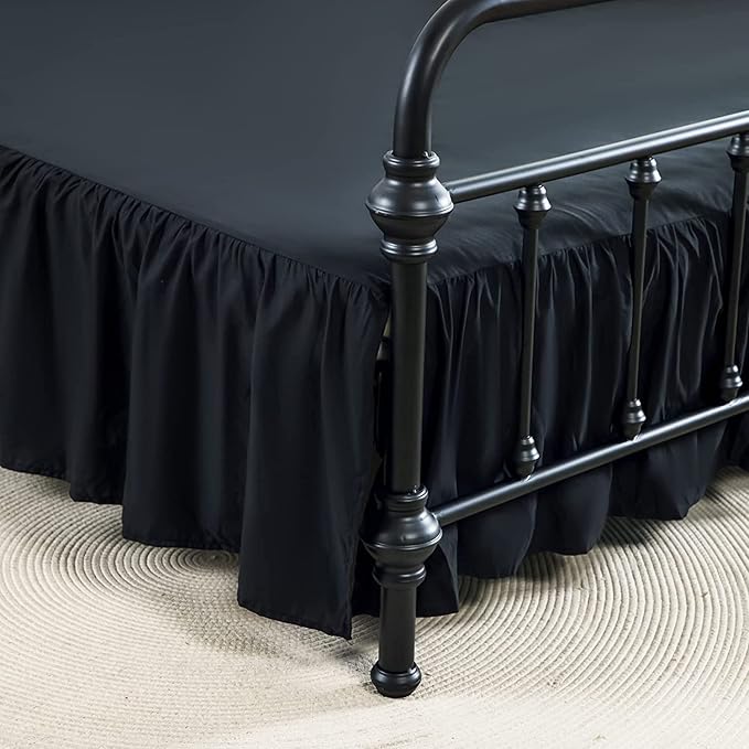 Bed Skirts Twin Size 18 Inch Ruffled Bed Skirt with Split Corners, 18 Inch Drop Dust Ruffle Bed Skirt with Platform, Black