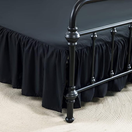 Bed Skirts Twin Size 18 Inch Ruffled Bed Skirt with Split Corners, 18 Inch Drop Dust Ruffle Bed Skirt with Platform, Black