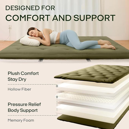 ZonLi Japanese Floor Futon Mattress Full Size 75"x 54", 100% Cotton Cover 4'' Thicken Tatami Mattress, Foldable Sleeping Pad, Portable Dormitory Tatami Mat, Roll Up Floor Lounger Bed for Adult