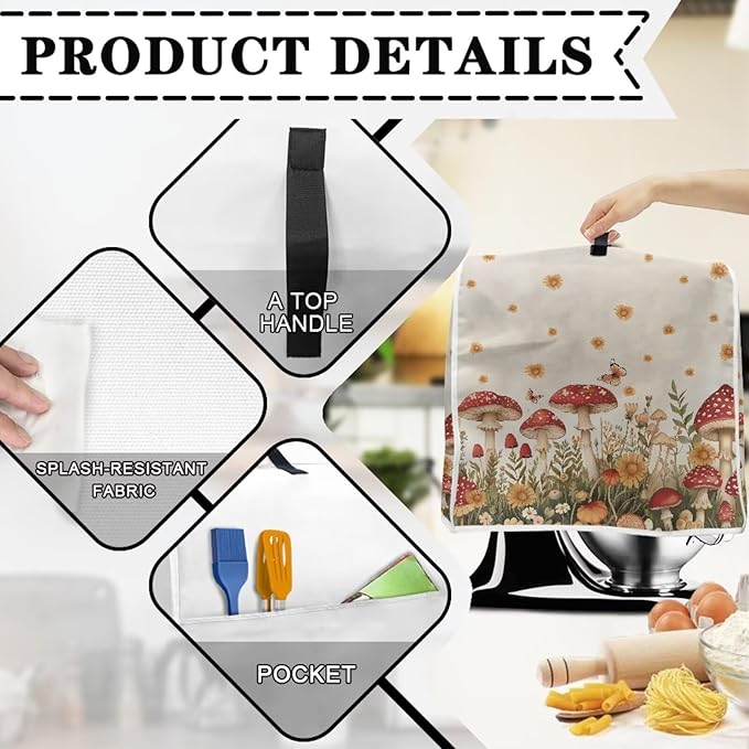 Mushroom Mixer Cover Compatible for 4.5-5 Quart Kitchen Mixer Modern Kitchen Appliance Dust Cover with Top Handle and Accessories Pocket, Home Decor 2025