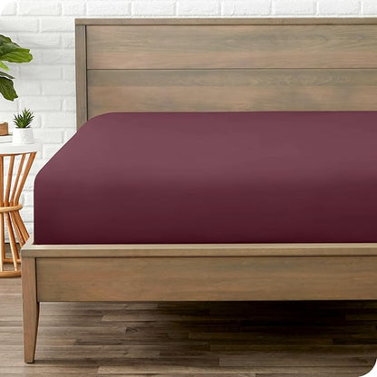 Bare Home Fitted Bottom Sheet Queen Size - Premium 1800 Microfiber - Ultra-Soft Hotel Luxury - Deep Pocket - Durable and Long Lasting (Queen, Burgundy)