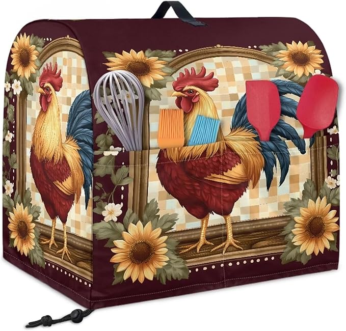 Rooster Sunflower Mixer Covers Washable Stand Mixer Dust Covers Fit Kitchen Aid Mixer 4.5-8 Quart Mixer Home Kitchen Decor Appliance Covers Red Yellow