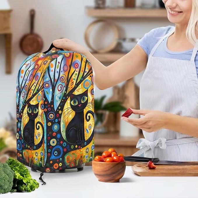 Whimsical Black Cat Tree Blender Dust Cover with Drawstring Stand Mixer or Coffee Maker Cover Anti Fingerprint Polyester Appliance Cover for Home Kitchen Decor Vibrant