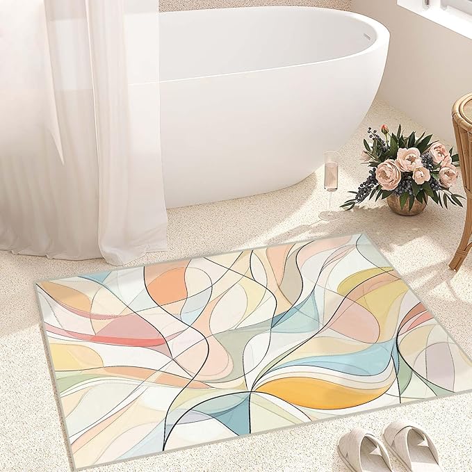 2x3 Colorful Entryway Area Rug Blue White Pink Yellow Bathroom Rug Non Slip Machine Washable Low Pile Small Carpet Kitchen Bedroom Door Mat Entrance