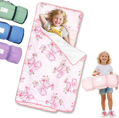 Primlect Lightweight Toddler Nap Mat Perfect for Warm Sleepers, Portable Sleeping Bag with Removable Pillow and Fleece Blanket, Washable, Great for 3 Seasons, Daycare, Preschool, Boy and Girls