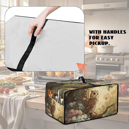 Owl Floral Tree Butterfly Print Microwave Oven Dust Cover Heavy Duty Microwave Oven Cover with Storage Pockets Foldable Dust-Proof Decor Accessories for Kitchen, L