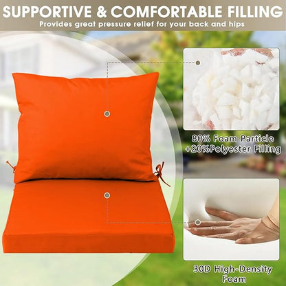 Outdoor Seat Cushion Set 19 x 19 In, Water-Resistant & Fade-Resistan, Patio Furniture Cushions with Removable Cover Deep Seat & Back Cushion with Handle and Adjustable Straps for Chair Sofa,2PC